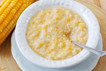 Corn porridge  in white plate