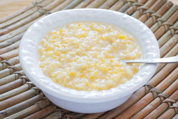 Corn porridge  in white plate