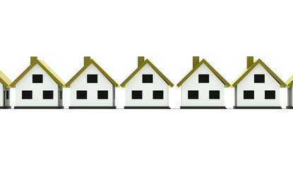 A small houses with green roof on a white background