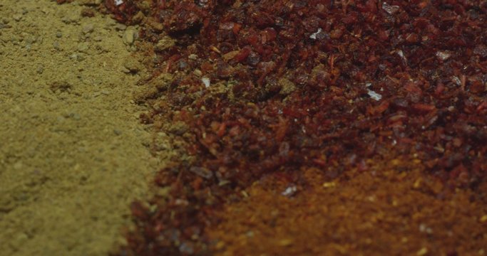 Spices cumin, paprika, turmeric, cinnamon. Macro.