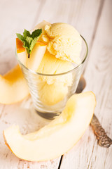Tasty ice cream with melon