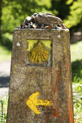 shell sign marks of Camino de Santiago , Galicia, Spain