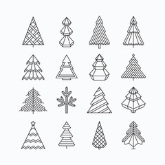 Graphical Christmas tree set, hipster linear style