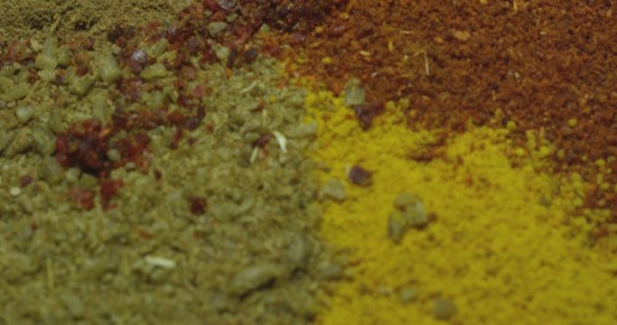 Spices cumin, paprika, turmeric, cinnamon. Macro.