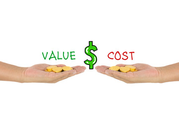 value vs cost comparison with gold coins on hand