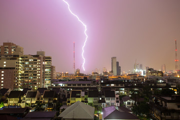 Photo of beautiful powerful lightning over big city, zipper and
