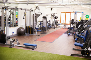 Interior of a gym with fitness equipment