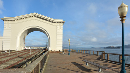 Pier 43 Ferry Arch and Alcatraz Island