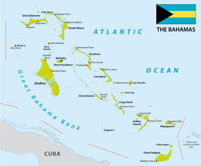 Bahamas map with flag