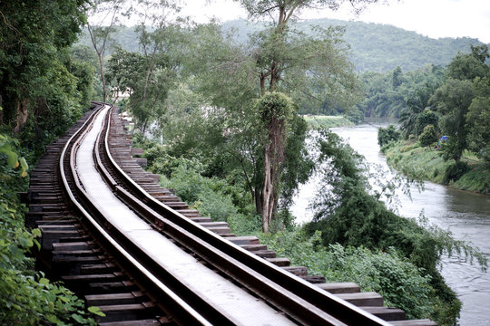 Parallel lane by rail and river at Karnchanaburi Thailand