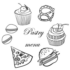 tasty menu pastry sketch vector illustration