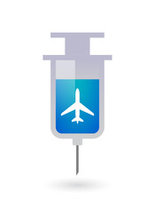 Isolated syringe icon with a plane