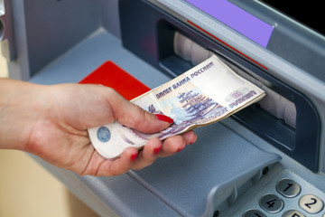 Female hands closeup with Russian rubles