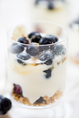 Delicious fruit, greek yogurt and granola parfaits