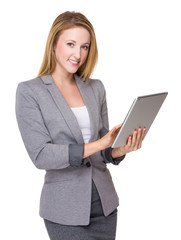 Young caucasian Businesswoman use of the tablet pc