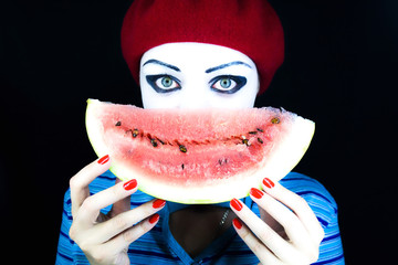 mime with a water-melon piece
