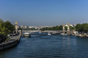 Seine River and Alexandre III bridge (1896-1900) Paris, France.