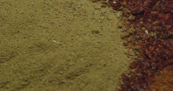 Spices cumin, paprika, turmeric, cinnamon. Macro.