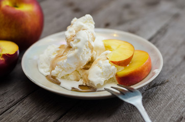 Icecream on wooden background