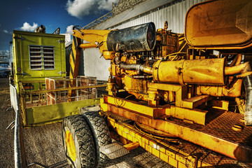 close up of a mobile crane in hdr