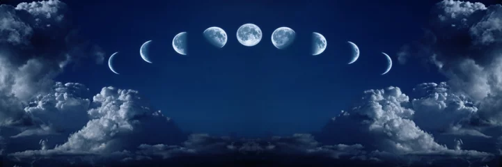 Papier Peint photo autocollant Pleine lune Neuf phases du cycle de croissance complet de la lune