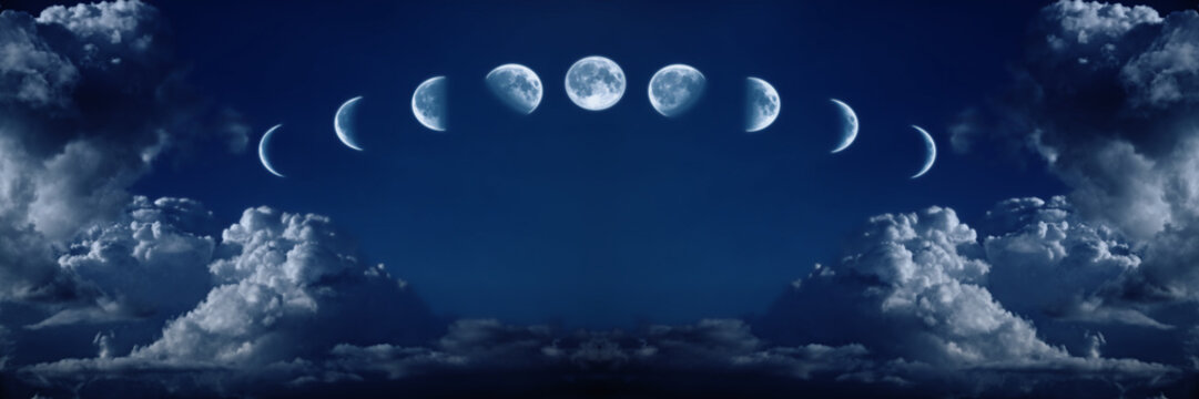 Nine phases of the full growth cycle of the moon