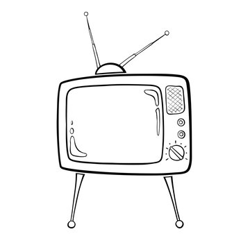 Contour image of the TV set in retro style. Vector graphics.