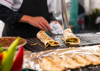Cooking salmon kebab Turkish bazaar in Istanbul