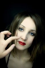 beautiful woman with blue eyes and red lips