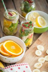 Fresh cutted fruit in jar