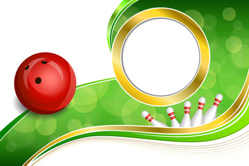 Background abstract green bowling red ball gold frame illustration vector