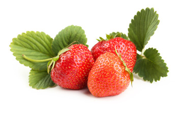 Strawberries with leafs isolated on a white