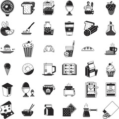 Breakfast food black icons collection