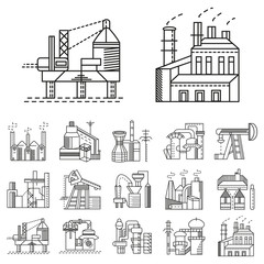 Flat line icons for factories