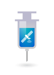 Isolated syringe icon with a satellite
