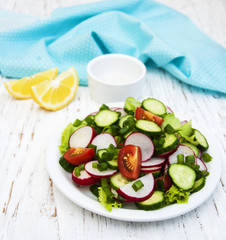 Spring salad with tomato, cucumbers and radish