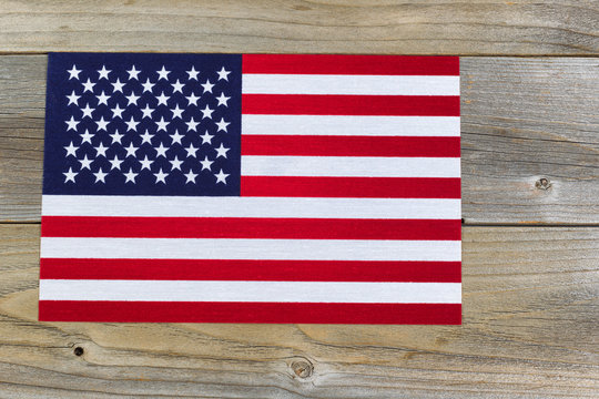 United States of America flag on rustic wooden boards