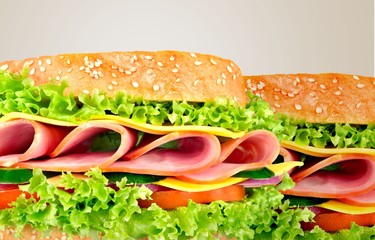 Sandwich, ham, food.