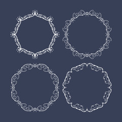 Set of 4 decorative round vector frames on a dark blue backgroun