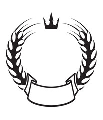 Template of design with spikelets of wheat, crown, ribbon banner