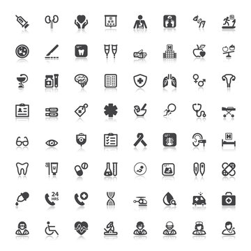 Health flat icons with reflection