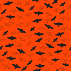 Seamless Halloween Background with Bats Flying