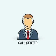 Fototapeta na wymiar Operator in headset. Call center icon