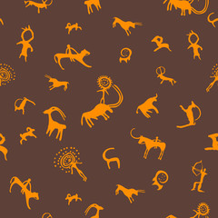 Cave painting seamless pattern