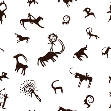 Cave painting seamless pattern