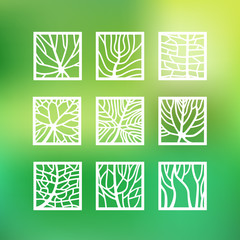 Leaves icons set in outline style for ecology and botany design