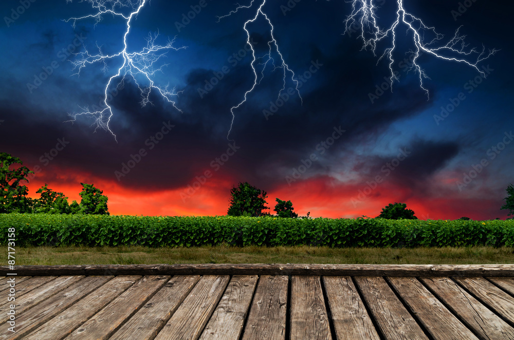 Wall mural thunderstorm with lightning.