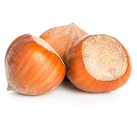 Hazelnuts isolated on white background
