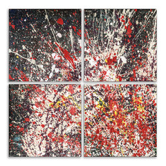 Original heavily textured acrylic and enamel abstract painting titled: Trezzo which is a quadriptych.