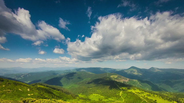 Timelapsed scenery with mountain peaks and cloudy sky Ukraine